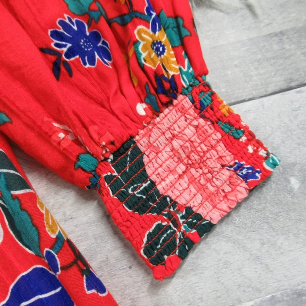 ANTHROPOLOGIE Boswell Red Floral Textured Wrap Tunic Dress Women's Size 12